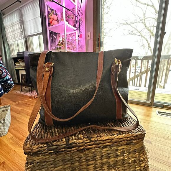 UNISA x Black Brown Leather Shoulder Bag Laptop Commuter Travel - Picture 4 of 6